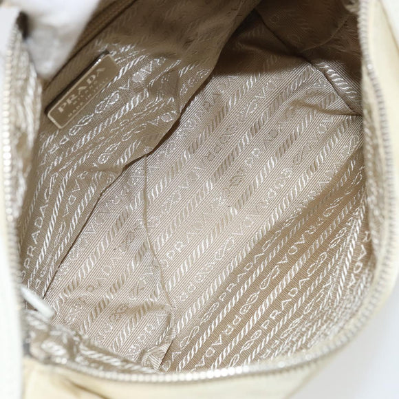 PRADA Shoulder Bag Nylon Leather Ivory Silver Auth 166005