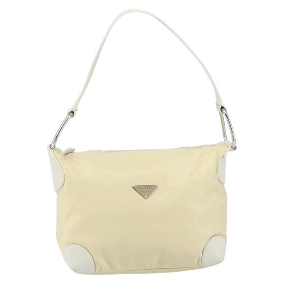 PRADA Shoulder Bag Nylon Leather Ivory Silver Auth 166005