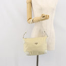 PRADA Shoulder Bag Nylon Leather Ivory Silver Auth 166005-23