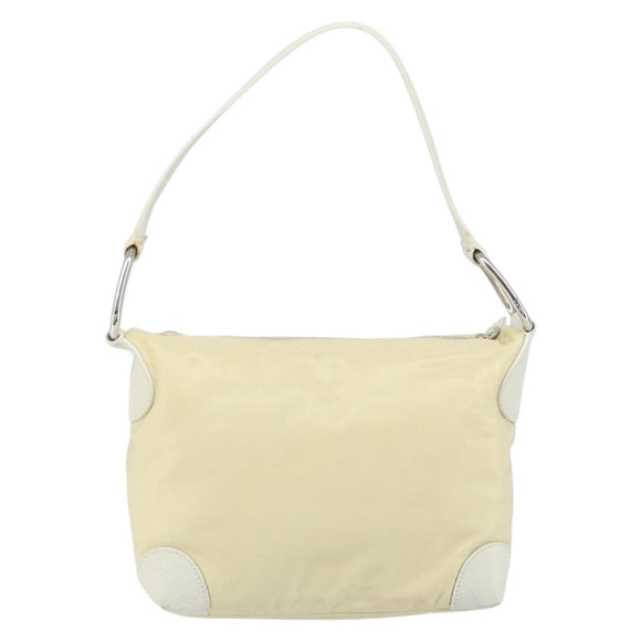 PRADA Shoulder Bag Nylon Leather Ivory Silver Auth 166005
