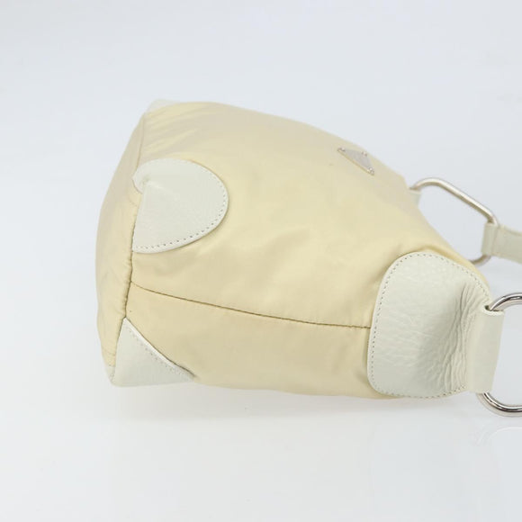 PRADA Shoulder Bag Nylon Leather Ivory Silver Auth 166005
