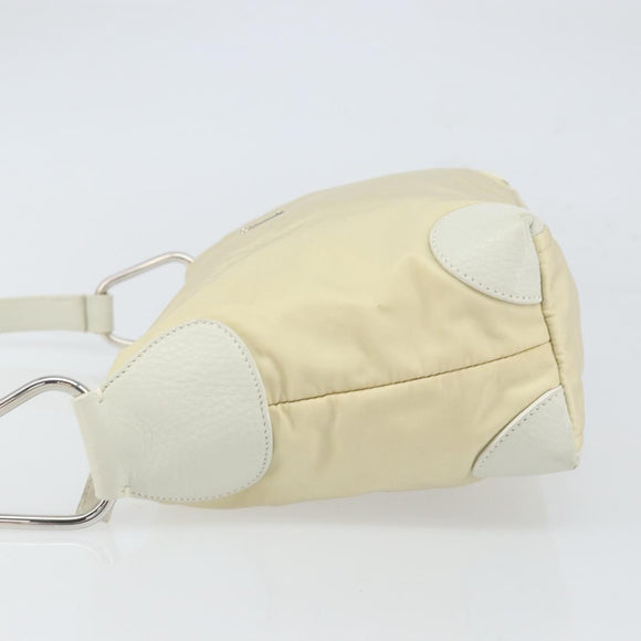 PRADA Shoulder Bag Nylon Leather Ivory Silver Auth 166005