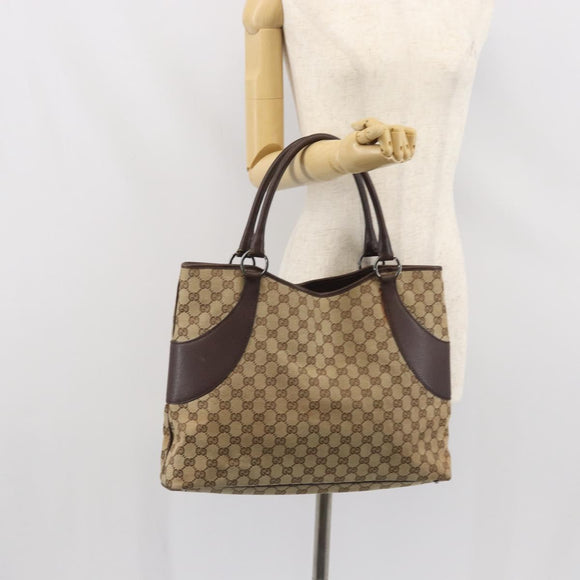 GUCCI GG Canvas Tote Bag Beige Silver 113016 Auth 166006A