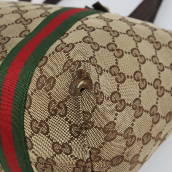 GUCCI GG Canvas Web Sherry Line Tote Bag Beige Gold Red 137396 Auth 166008