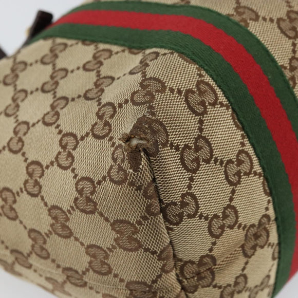 GUCCI GG Canvas Web Sherry Line Tote Bag Beige Gold Red 137396 Auth 166008