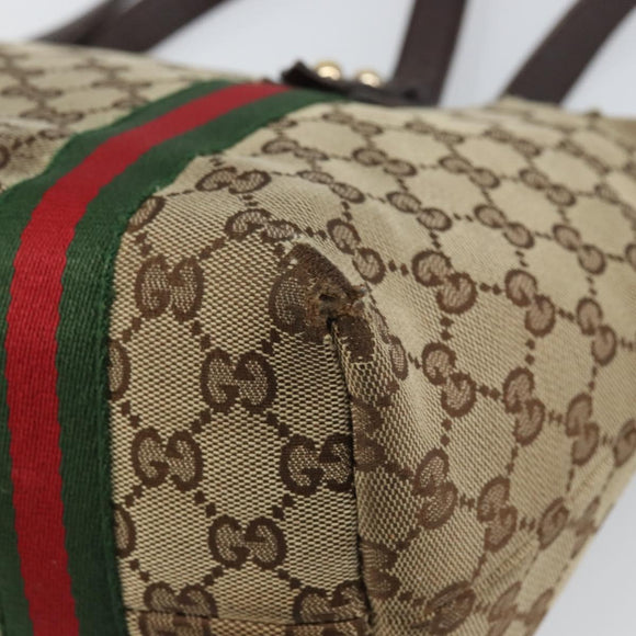 GUCCI GG Canvas Web Sherry Line Tote Bag Beige Gold Red 137396 Auth 166008