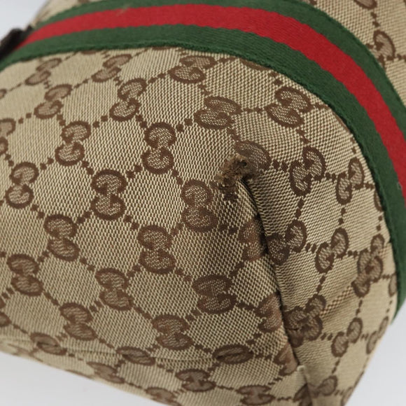 GUCCI GG Canvas Web Sherry Line Tote Bag Beige Gold Red 137396 Auth 166008