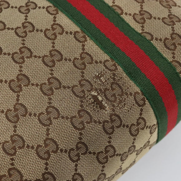 GUCCI GG Canvas Web Sherry Line Tote Bag Beige Gold Red 137396 Auth 166008