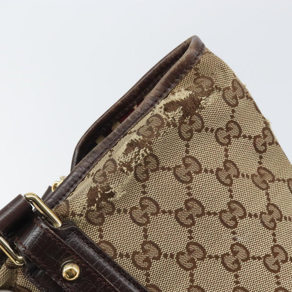 GUCCI GG Canvas Web Sherry Line Tote Bag Beige Gold Red 137396 Auth 166008
