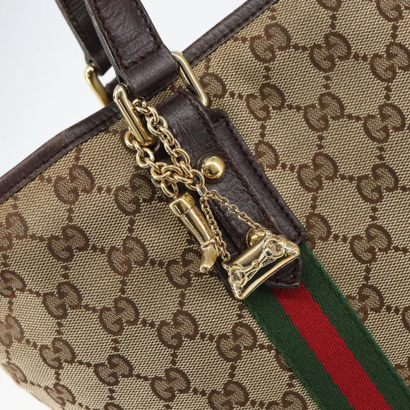 GUCCI GG Canvas Web Sherry Line Tote Bag Beige Gold Red 137396 Auth 166008