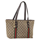 GUCCI GG Canvas Web Sherry Line Tote Bag Beige Gold Red 137396 Auth 166008-1