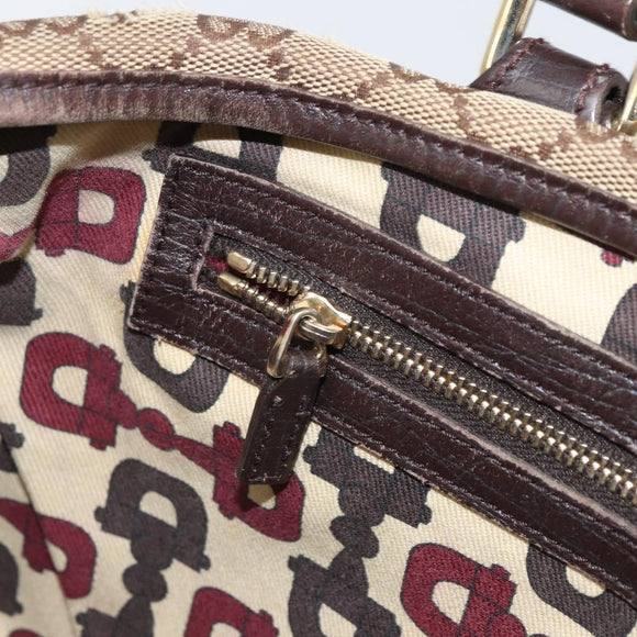 GUCCI GG Canvas Web Sherry Line Tote Bag Beige Gold Red 137396 Auth 166008