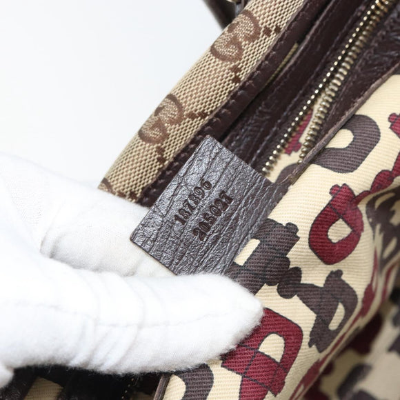 GUCCI GG Canvas Web Sherry Line Tote Bag Beige Gold Red 137396 Auth 166008