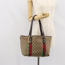 GUCCI GG Canvas Web Sherry Line Tote Bag Beige Gold Red 137396 Auth 166008-24