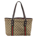 GUCCI GG Canvas Web Sherry Line Tote Bag Beige Gold Red 137396 Auth 166008-2
