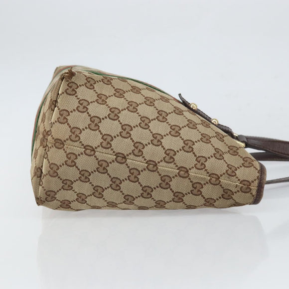 GUCCI GG Canvas Web Sherry Line Tote Bag Beige Gold Red 137396 Auth 166008