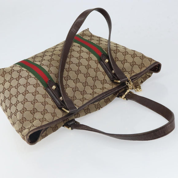GUCCI GG Canvas Web Sherry Line Tote Bag Beige Gold Red 137396 Auth 166008