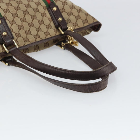 GUCCI GG Canvas Web Sherry Line Tote Bag Beige Gold Red 137396 Auth 166008