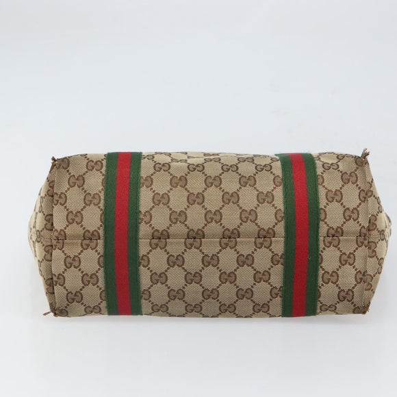 GUCCI GG Canvas Web Sherry Line Tote Bag Beige Gold Red 137396 Auth 166008