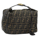 FENDI Zucca Canvas Vanity Cosmetic Pouch Black Brown Auth 166009-1
