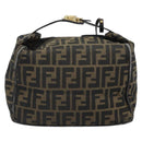 FENDI Zucca Canvas Vanity Cosmetic Pouch Black Brown Auth 166009-13