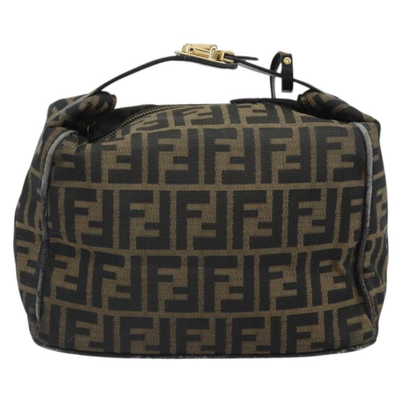 FENDI Zucca Canvas Vanity Cosmetic Pouch Black Brown Auth 166009