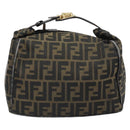FENDI Zucca Canvas Vanity Cosmetic Pouch Black Brown Auth 166009-2