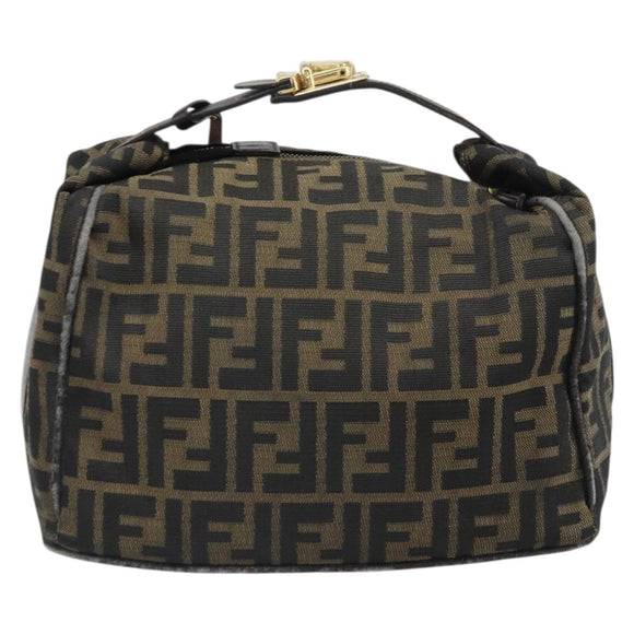 FENDI Zucca Canvas Vanity Cosmetic Pouch Black Brown Auth 166009