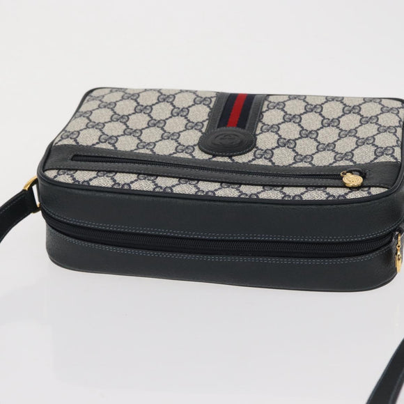 GUCCI GG Supreme Sherry Line Bag PVC Navy Gold Red 001 56 0942 Auth 166010