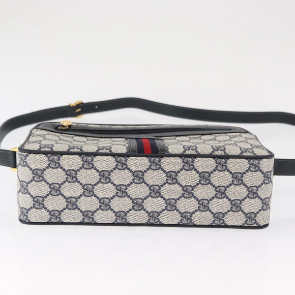 GUCCI GG Supreme Sherry Line Bag PVC Navy Gold Red 001 56 0942 Auth 166010