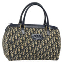 Christian Dior Trotter Canvas Boston Bag Navy Gold Auth 166011-1