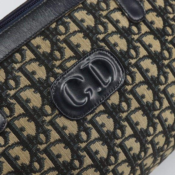 Christian Dior Trotter Canvas Boston Bag Navy Gold Auth 166011