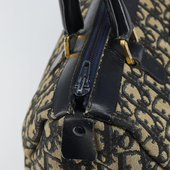 Christian Dior Trotter Canvas Boston Bag Navy Gold Auth 166011