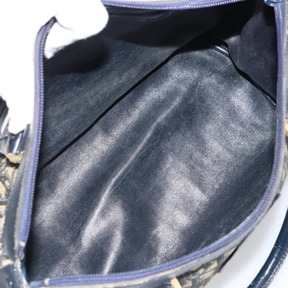 Christian Dior Trotter Canvas Boston Bag Navy Gold Auth 166011