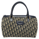 Christian Dior Trotter Canvas Boston Bag Navy Gold Auth 166011-2