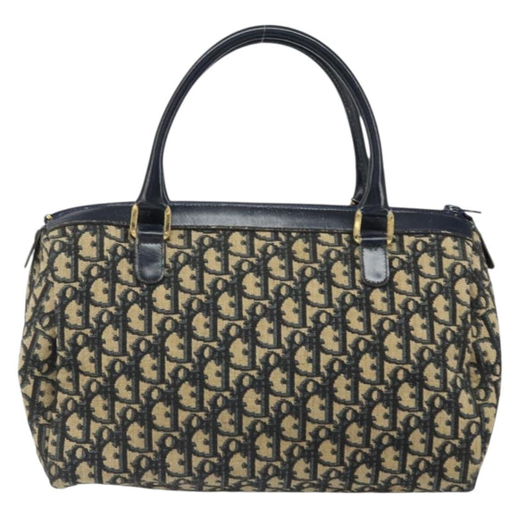 Christian Dior Trotter Canvas Boston Bag Navy Gold Auth 166011
