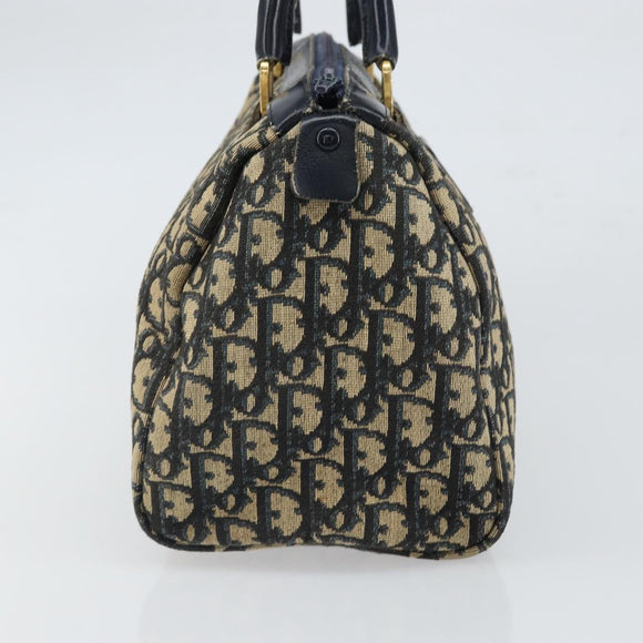 Christian Dior Trotter Canvas Boston Bag Navy Gold Auth 166011