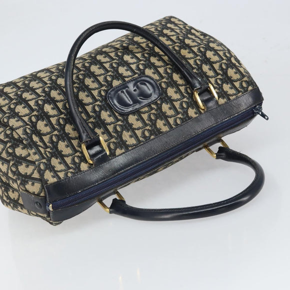 Christian Dior Trotter Canvas Boston Bag Navy Gold Auth 166011