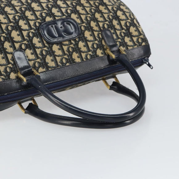 Christian Dior Trotter Canvas Boston Bag Navy Gold Auth 166011