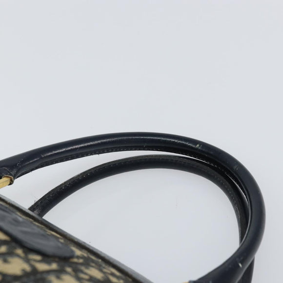 Christian Dior Trotter Canvas Boston Bag Navy Gold Auth 166011