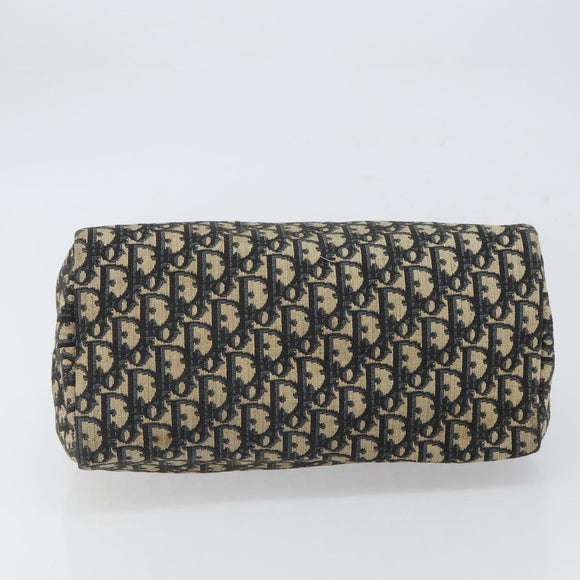 Christian Dior Trotter Canvas Boston Bag Navy Gold Auth 166011