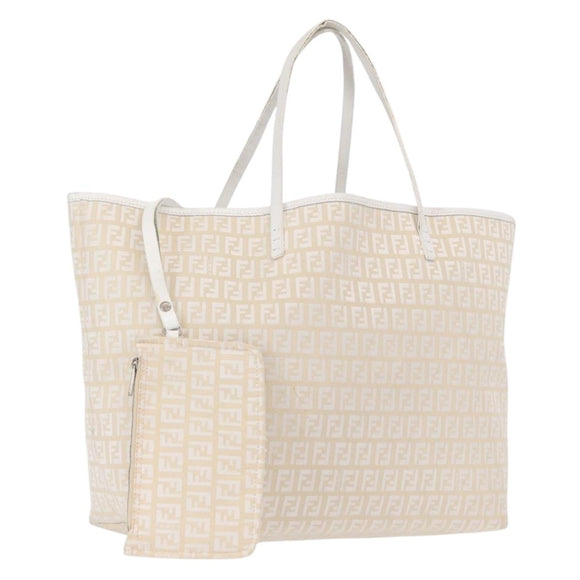 FENDI Zucchino Canvas Tote Bag Ivory Auth 166014