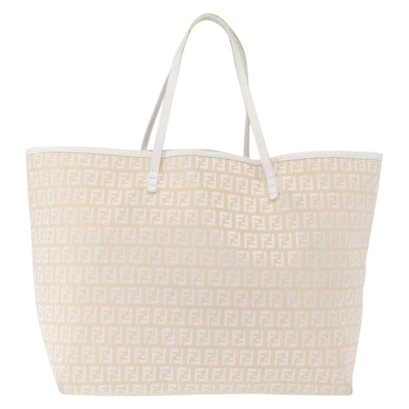FENDI Zucchino Canvas Tote Bag Ivory Auth 166014