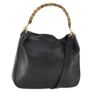 GUCCI Bamboo Shoulder Bag Leather 2way Black Gold 001 1577 Auth 166021-1