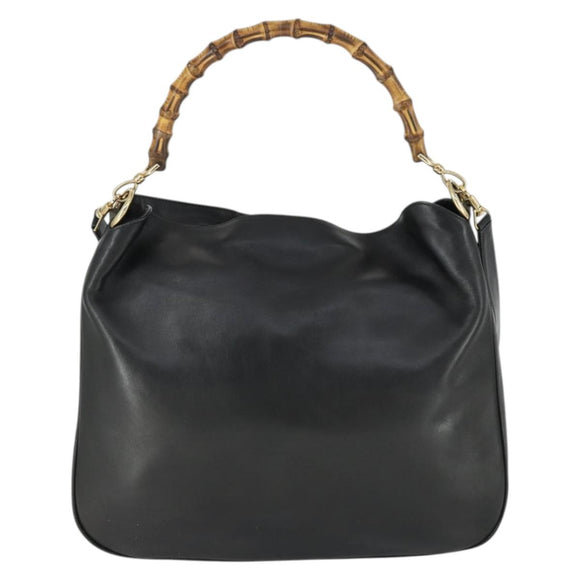 GUCCI Bamboo Shoulder Bag Leather 2way Black Gold 001 1577 Auth 166021