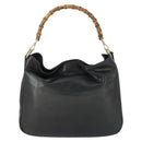 GUCCI Bamboo Shoulder Bag Leather 2way Black Gold 001 1577 Auth 166021-3