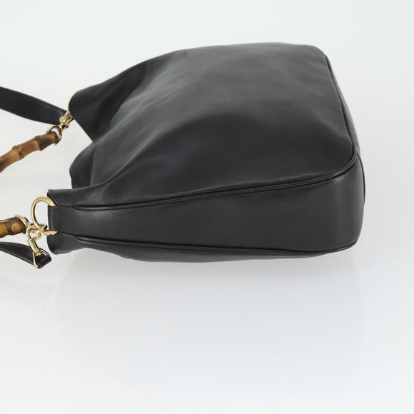 GUCCI Bamboo Shoulder Bag Leather 2way Black Gold 001 1577 Auth 166021