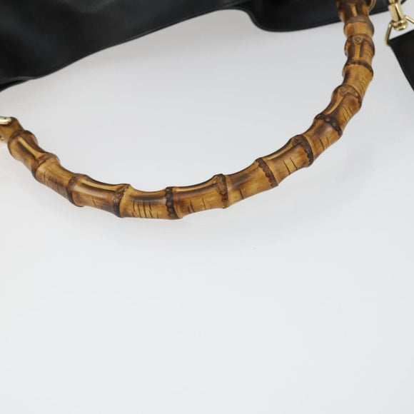 GUCCI Bamboo Shoulder Bag Leather 2way Black Gold 001 1577 Auth 166021