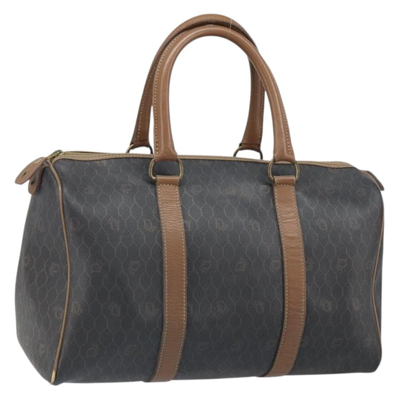 Christian Dior Honeycomb Canvas Boston Bag PVC Black Gold Auth 166030