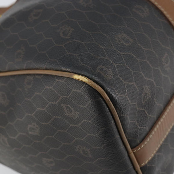 Christian Dior Honeycomb Canvas Boston Bag PVC Black Gold Auth 166030